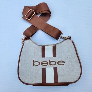 Y2K bebe Logo Canvas Crossbody Bag Brown Tan Stripe Sport Shoulder